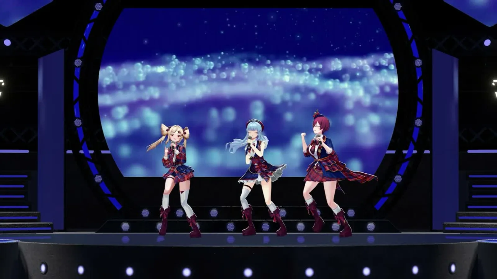 JKT48V performing against blue stage visuals at Fantastic Reality