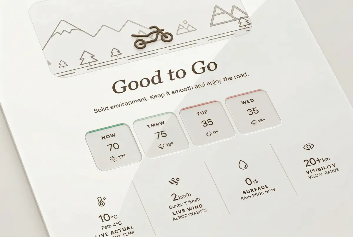 Motorcycle riding conditions and weather interface